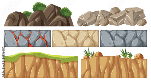 Illustrations of different styles of stone walls