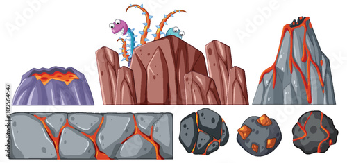 Vector illustrations of volcanic rocks and mountains