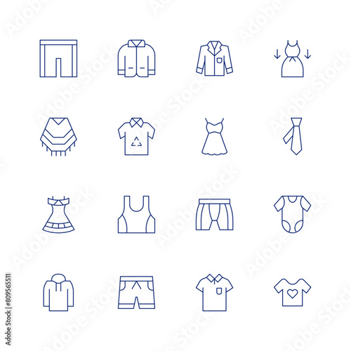 Clothing line icon set on transparent background with editable stroke. Containing dress  poncho  short  pijama  recycling  pijamas  pajamas  clothes  babyclothes  tie.