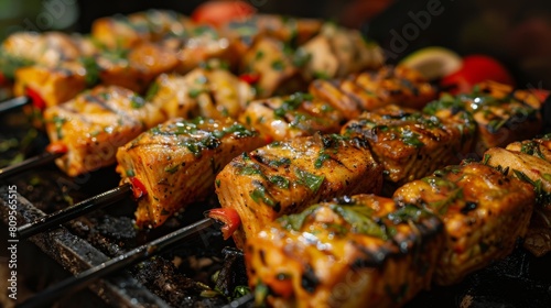 Traditional Angolan cuisine. Swordfish kebab.  photo