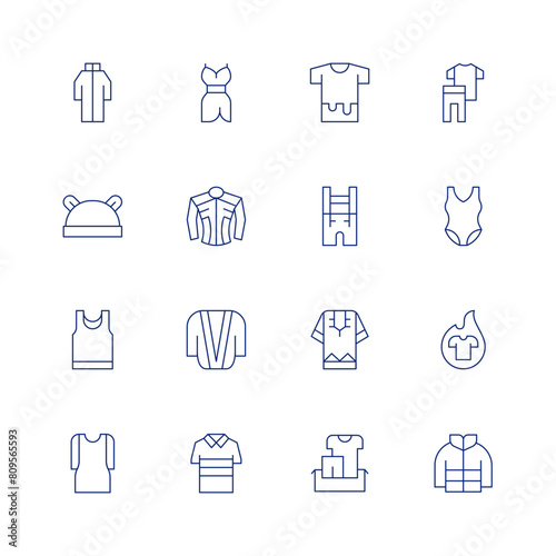 Clothing line icon set on transparent background with editable stroke. Containing hazmat, babyhat, sleeveless, cardigan, racesuit, dress, clothes, clothing, swimsuit, trend.