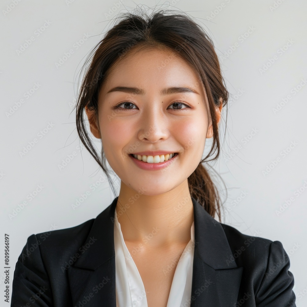 日本人の女性会社員のポートレート（白背景・サラリーマン・スーツ・仕事）