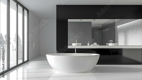 Sleek black and white bathroom design with modern minimalist elements. Concept Bathroom Remodeling  Black and White Decor  Minimalist Style  Modern Design  Sleek Aesthetic