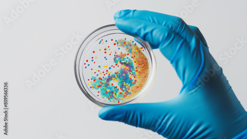 Scientist holding a Petri dish with bacterial clones isolated on a transparent background