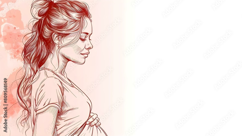 Pregnant woman line art sketch on white background for MidwifeMedical Worker Day. Concept Midwife Day, Line Art Sketch, Pregnant Woman, White Background, Medical Worker Pregnant woman line art sketch on white background for MidwifeMedical Worker Day. Concept Midwife Day, Line Art Sketch, Pregnant Woman, White Background, Medical Worker