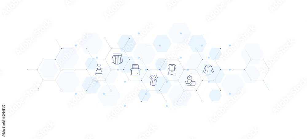 Clothing banner vector illustration. Style of icon between. Containing dress, cardigan, skirt, clothes, summerclothing.