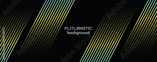 Abstract futuristic background with an empty space with luminous stripes with a gradient on a black background