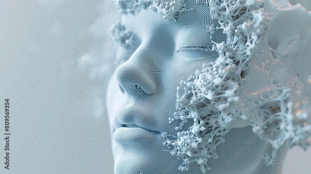 The image shows a 3D rendering of a human face The image shows a 3D rendering of a human face