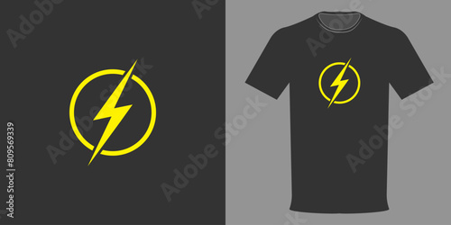 Vector illustration of t-shirt with lightning in a minimalist style. Typographic print of superhero logo