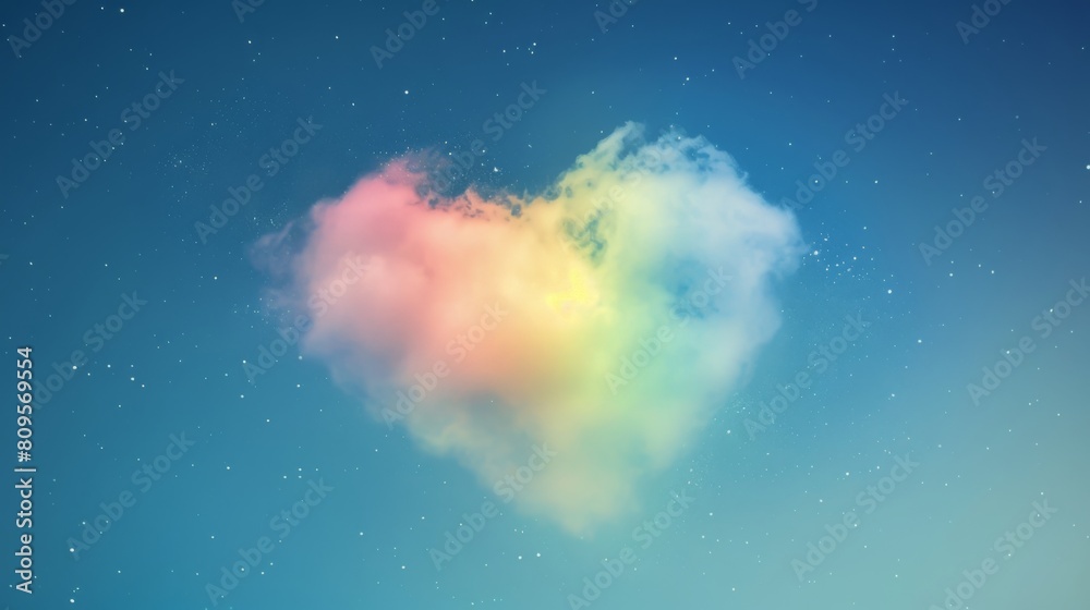 Hyper-realistic Floating Rainbow Cloud with Subtle Stars, Against a Clear Blue Sky, Artistic Atmospheric Phenomenon