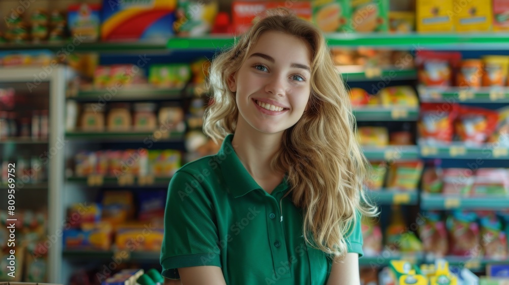 Smiling Employee in Supermarket