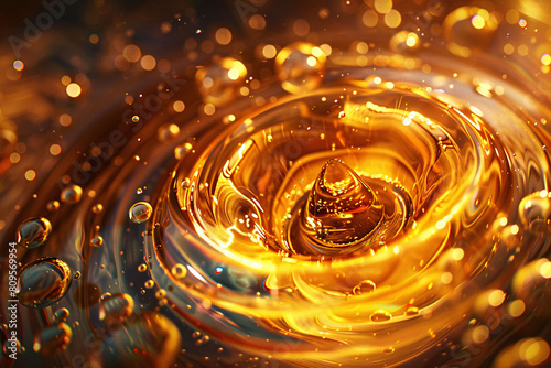 Golden water drop background 3d rendering, golden liquid oil concept illustration
