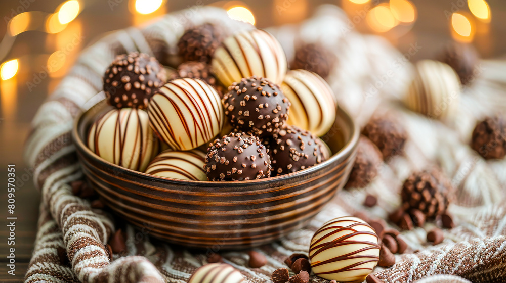 Assorted Chocolate Truffles in a Festive Setting.