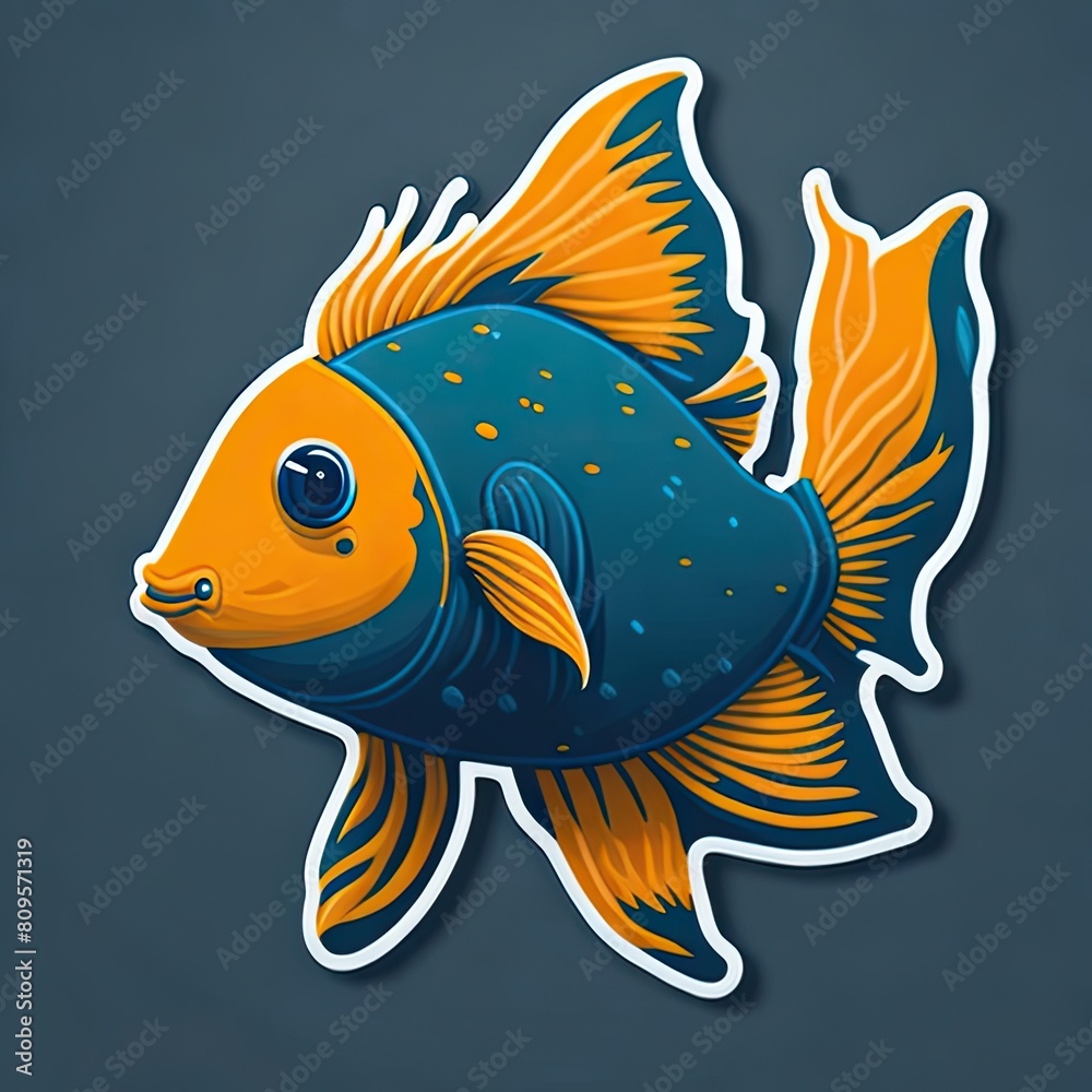 Cute adorable goldfish. sticker desing print, cartoon vector illustration for children minimalist, vibrant