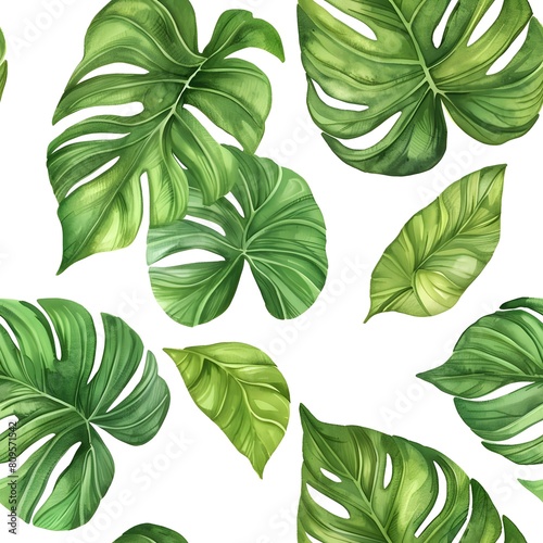 Tropical leaf wallpaper  nature leaves seamless border pattern design  watercolor illustration  hand drawn for fabric  textile industry and to print menu  cover  card  for cocktail bars