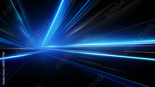 Lights and stripes moving fast on dark background, futuristic technology colorful background