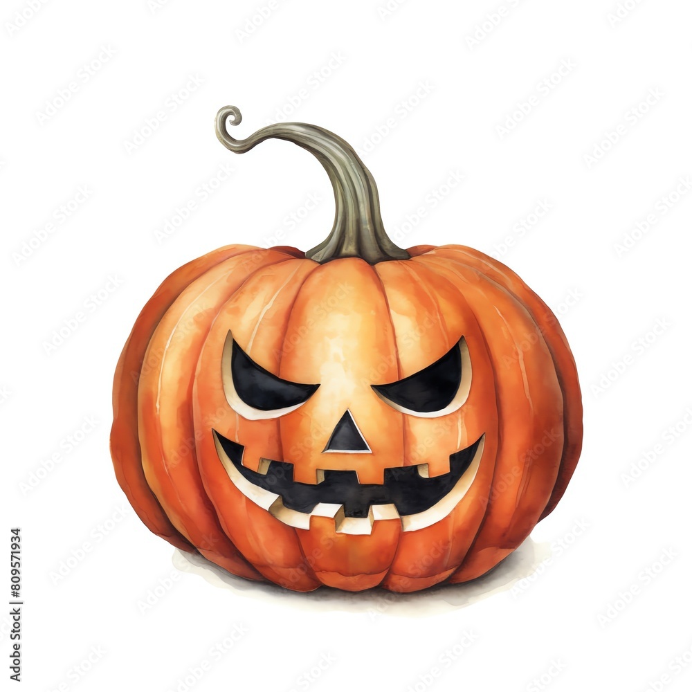 A watercolor Jack-o'-lantern, nursery, white background