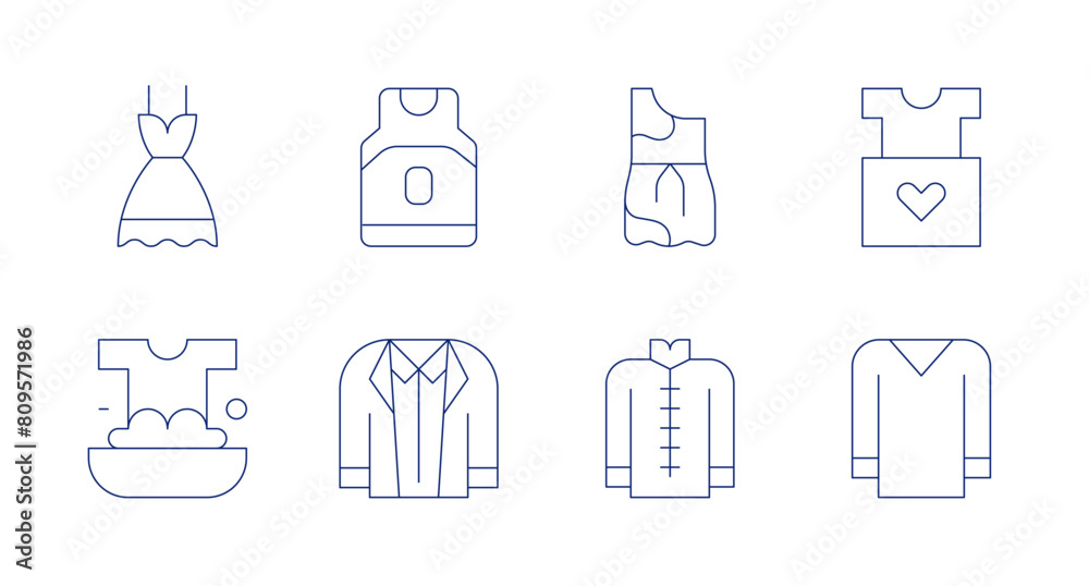 Clothing icons. Editable stroke. Containing dress, jersey, suit, clothes, clothing, shirt, washing.