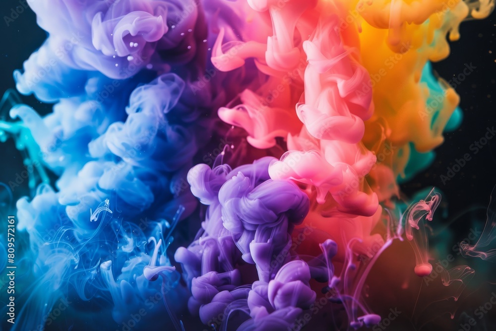 Color Ink in Water Isolated, Rainbow Paint Splash Color Ink in Water Isolated, Rainbow Paint Splash