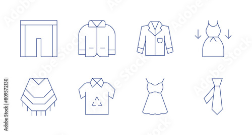 Clothing icons. Editable stroke. Containing poncho  short  pijama  recycling  pijamas  pajamas  clothes  tie.