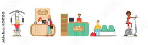 Fitness and Gym with People Character Do Workout Exercise Vector Set