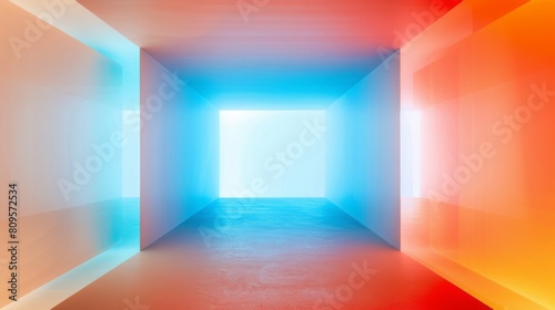 HD Virtual Background with Gradient Frosted Glass Effect in Bright Blue, Orange, and White
