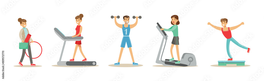 Fitness and Gym with People Character Do Workout Exercise Vector Set