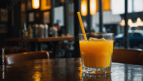 orange juice on a cafe table