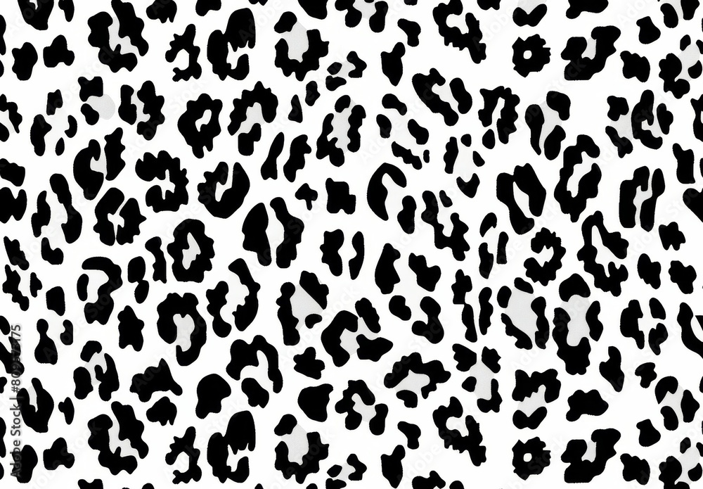  leopard print pattern, seamless black and white vector illustration, flat design, digital art, high resolution, no background noise, no shadows, no texture details, no color