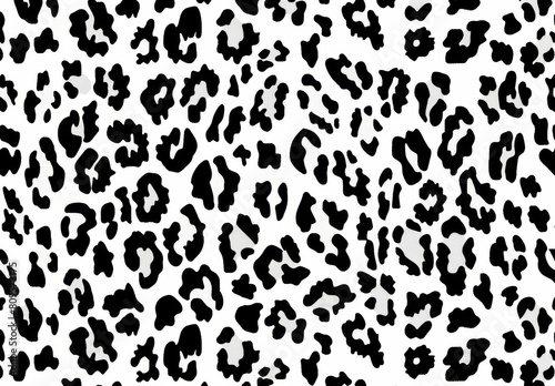  leopard print pattern, seamless black and white vector illustration, flat design, digital art, high resolution, no background noise, no shadows, no texture details, no color