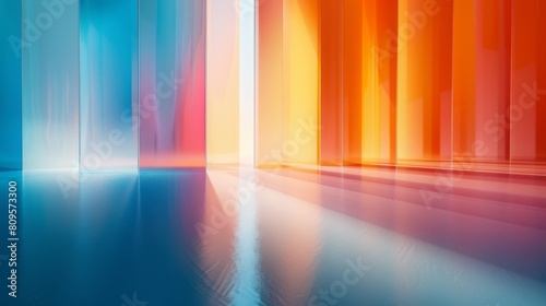 HD Virtual Background with Gradient Frosted Glass Effect in Bright Blue, Orange, and White