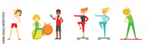 Fitness and Gym with People Character Do Workout Exercise Vector Set