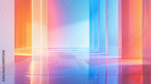 HD Virtual Background with Gradient Frosted Glass Effect in Bright Blue, Orange, and White