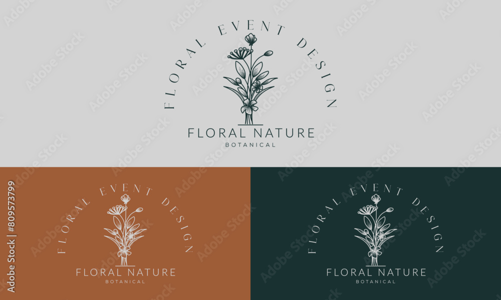 Floral element Botanical Hand Drawn Logo with Wild Flower and Leaves. Logo for spa and beauty salon, boutique, organic shop, wedding, floral designer, interior, photography, cosmetic Floral element Botanical Hand Drawn Logo with Wild Flower and Leaves. Logo for spa and beauty salon, boutique, organic shop, wedding, floral designer, interior, photography, cosmetic