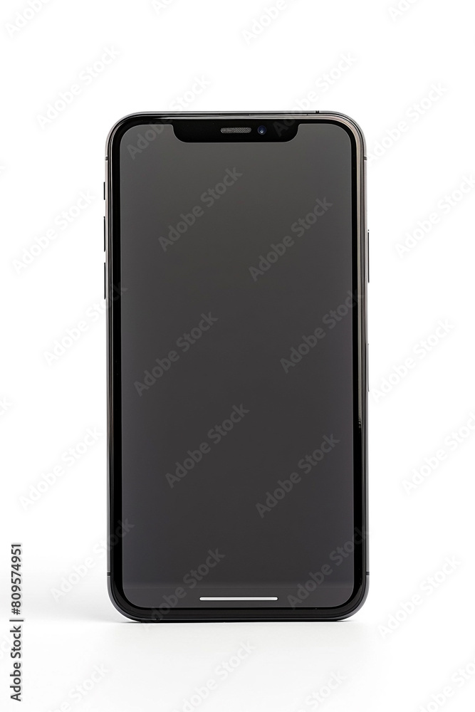 Empty black screen smartphone in isolated white background for mockup. mobile phone in an empty space. AI generated Empty black screen smartphone in isolated white background for mockup. mobile phone in an empty space. AI generated