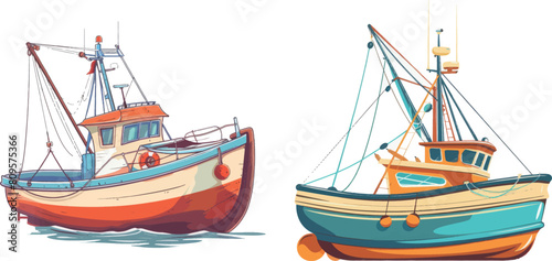 Fishing boat. Retro ship vessel color icon