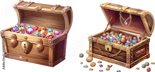 Chest with jewels. Treasures Scene with metal item stack for buy