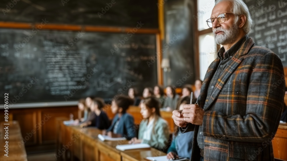 A teacher stands in front of a classroom full of students A teacher stands in front of a classroom full of students