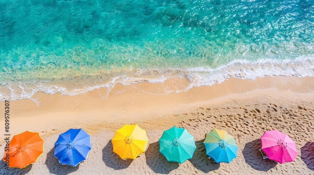 sun - kissed beach getaway with colorful umbrellas and sandy shore sun - kissed beach getaway with colorful umbrellas and sandy shore