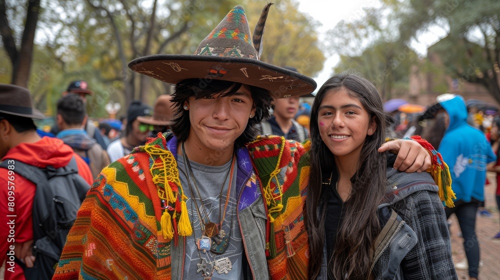 A man and a woman are posing for a picture in a crowd