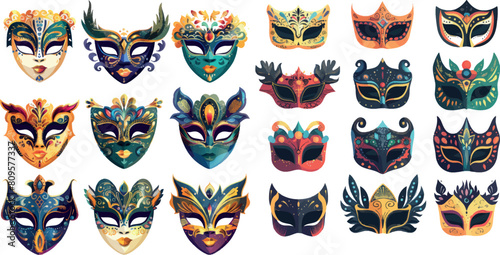 Festive masks set. Decorative carnival masks