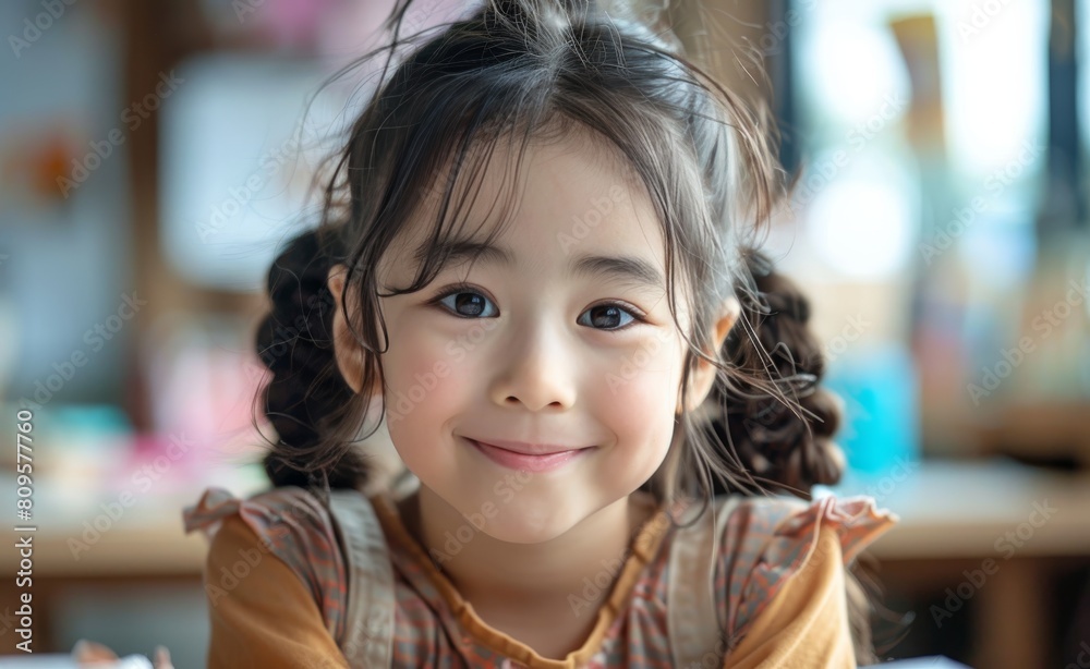 A young girl with brown hair and a smile on her face A young girl with brown hair and a smile on her face