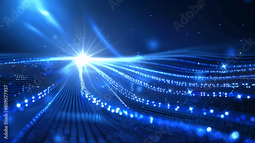 Blue technology abstract photon background image, particle light convergence advance technology background