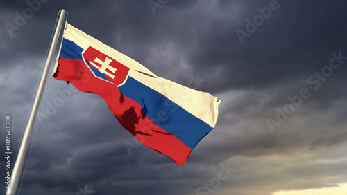 nice Slovakia flag on massive dark clouds backdrop - abstract 3D illustration