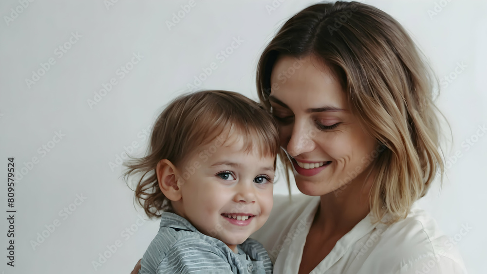 Portrait of happiness mother with small daughter on white background Portrait of happiness mother with small daughter on white background