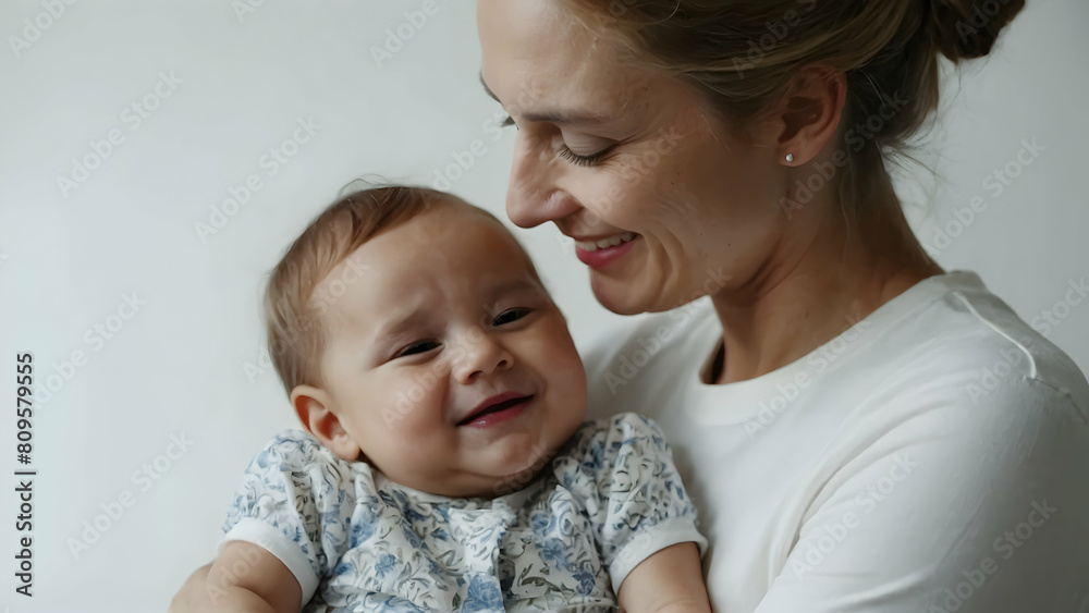 Portrait of happiness young mother with baby on white background Portrait of happiness young mother with baby on white background