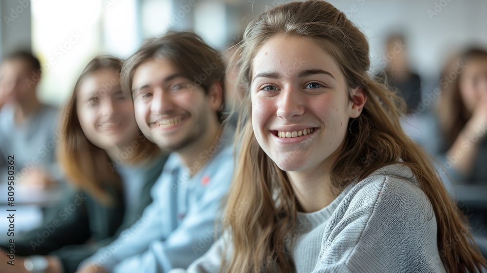 A girl student is smiling at the camera