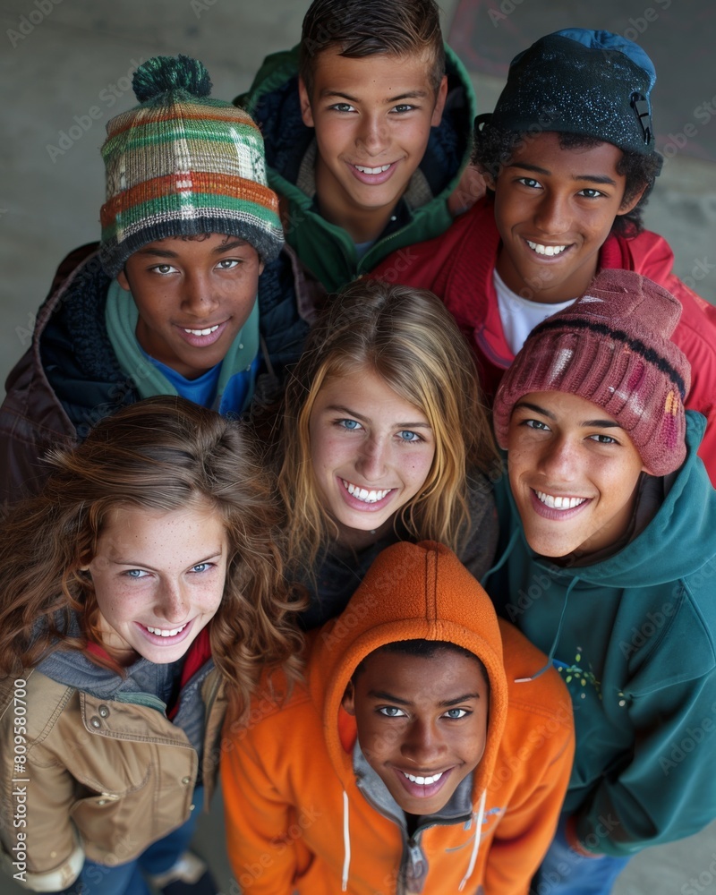 A group of young people are smiling and wearing hats A group of young people are smiling and wearing hats