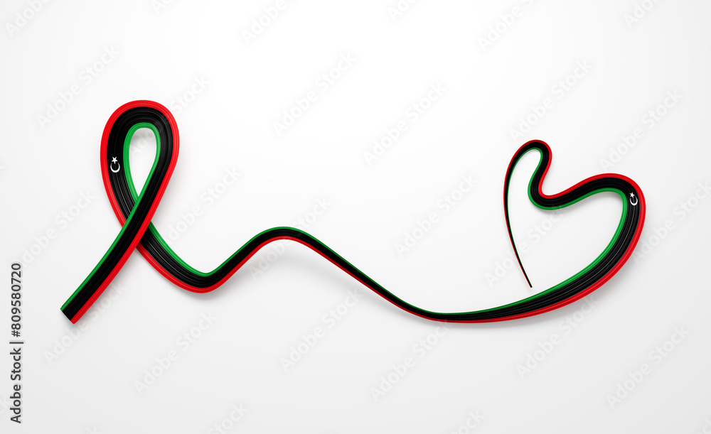 3d Flag Of Libya Heart Shape Shiny Wavy Awareness Ribbon Flag On White Background 3d Illustration 3d Flag Of Libya Heart Shape Shiny Wavy Awareness Ribbon Flag On White Background 3d Illustration