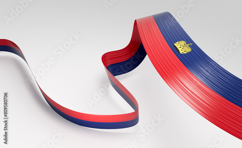 3d Flag Of Liechtenstein 3d Shiny Waving Liechtenstein Ribbon Flag White Background 3d Illustration photo